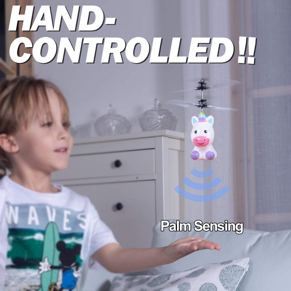 RC Helicopter Rechargeable Mini LED Light Up Infrared Induction Drone Flying Toys - Unicorn RC Toy Drone for Kids Boys Girls Indoor Games by PALA PERRA