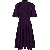 Vijiv Womens Vintage 1920s V Neck Rockabilly Swing Evening Party Cocktail Dress with Sleeves