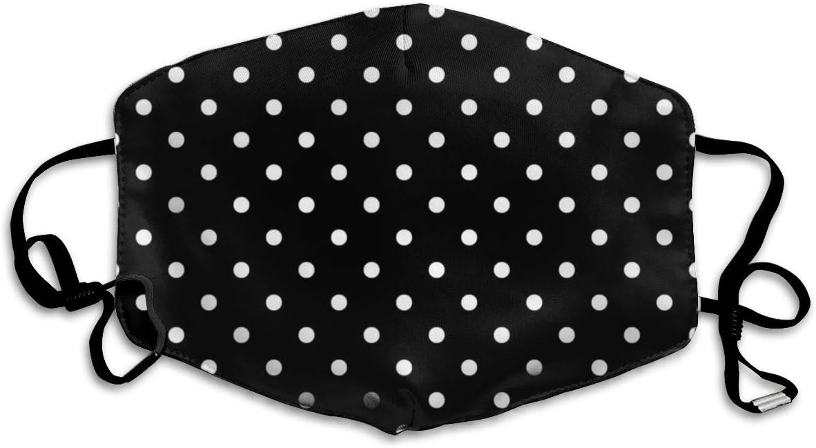 Face Masks, Breathable Dust Filter Masks Medical Mask Mouth Cover Masks with Elastic Ear Loop (Black and White Polka Dot)