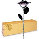 Forever Rose Real 2-Tone Purple Rose with Platinum Trimmed Petals | Platinum Stem, Preserved Rose in Luxury Gold Gift Box, Romantic Gift and Elegant Gift for Mother's Day or Birthday