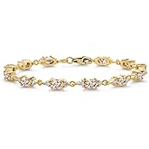 Gem Stone King 18K Yellow Gold Plated Silver Peach Morganite and White Moissanite Tennis Bracelet For Women (6.91 Cttw, Gemstone Birthstone, Oval 6X4MM, 6.5, 7, 7.5 Inch)