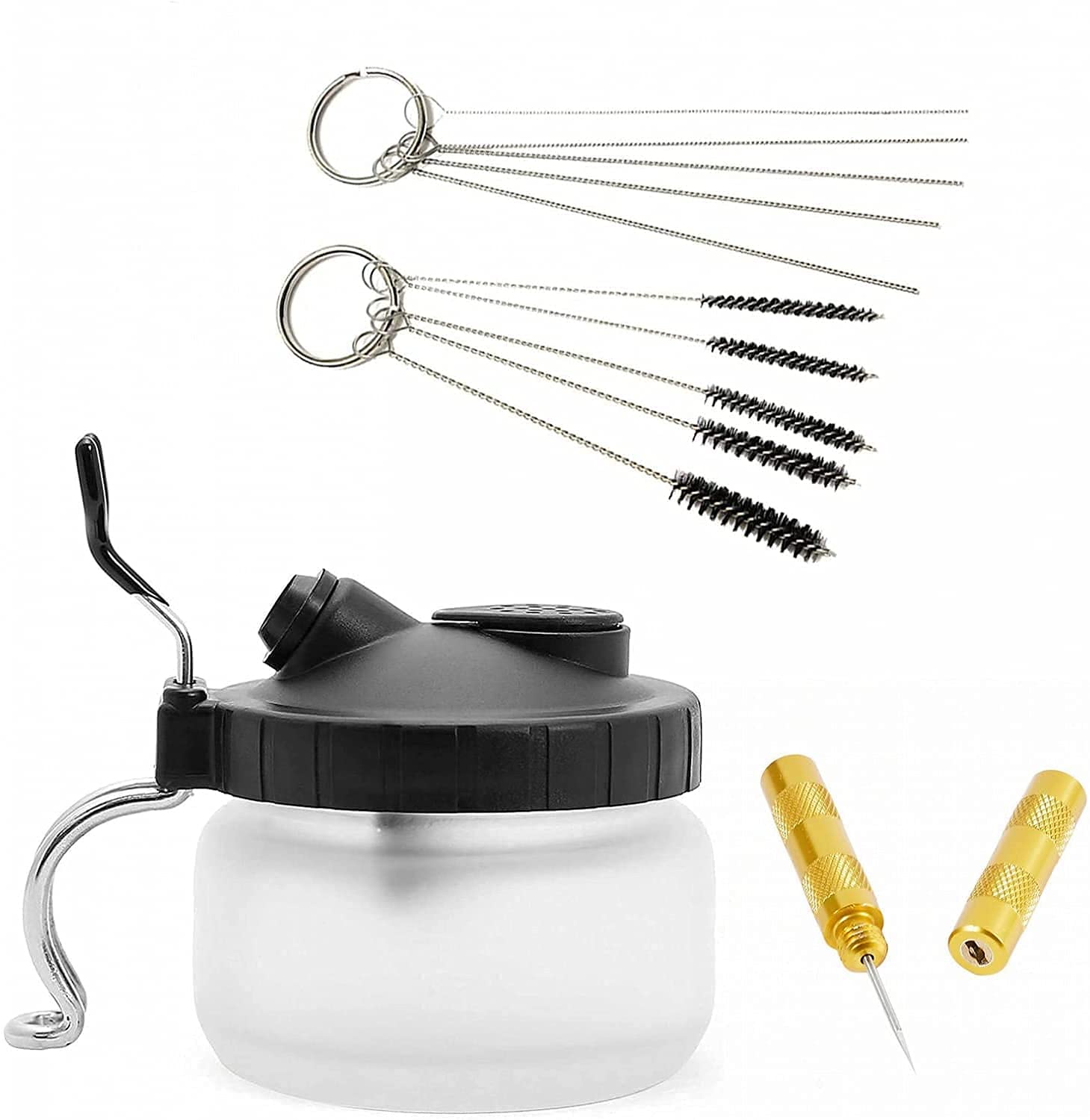 ABEST 4 Set Airbrush Spray Gun Wash Cleaning Tools Needle Nozzle Brush Glass Cleaning Pot Holder