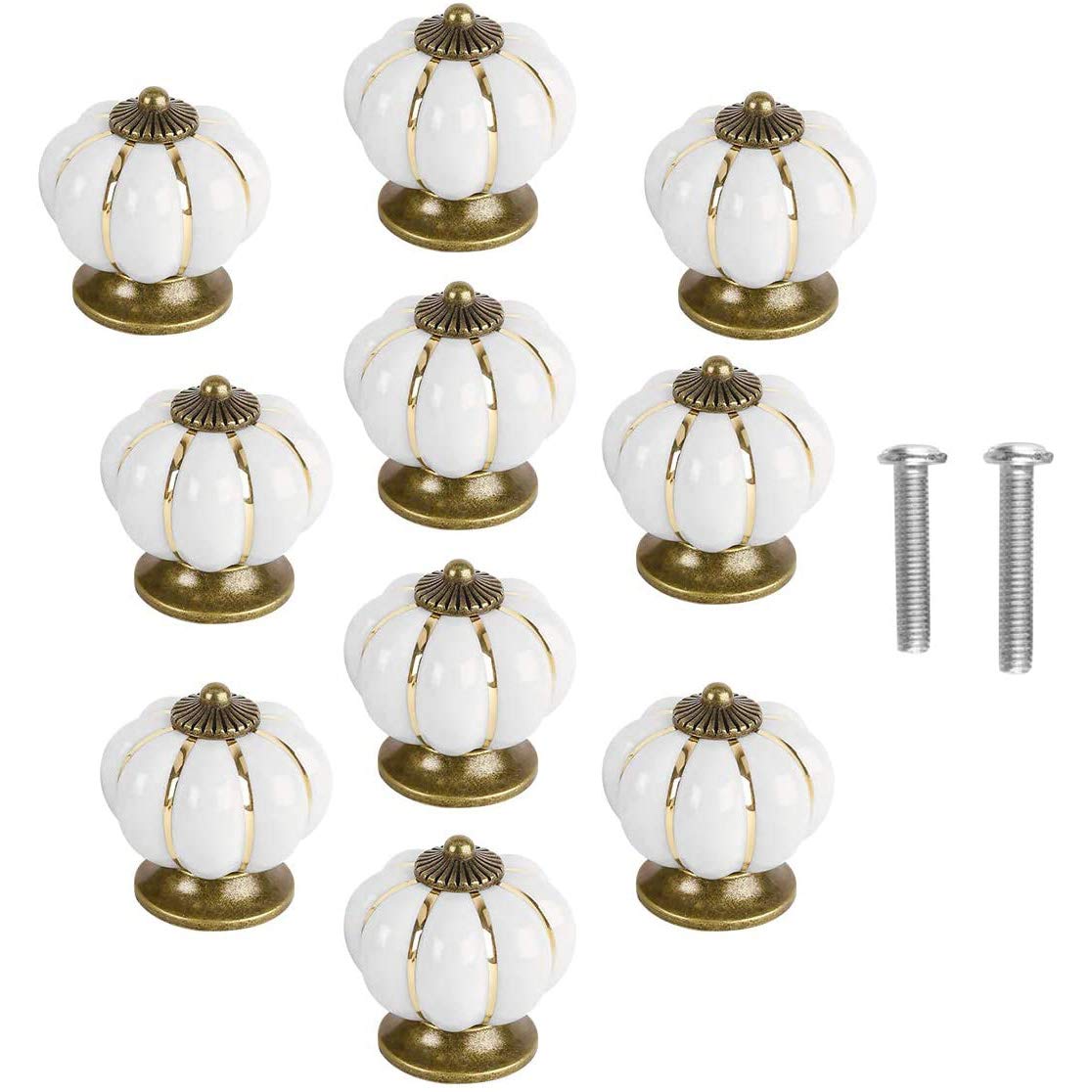 POFET 10pcs Ceramic Door Knobs Vintage Pumpkin Cabinet Drawer Pulls Cupboard Handles Furniture Home Decoratin White