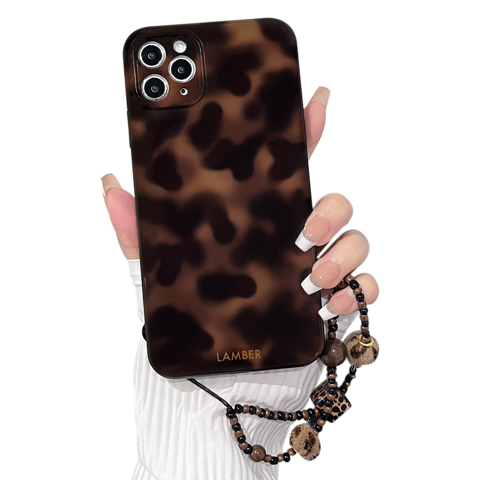 NITITOP Compatible with iPhone 11 Pro Max Case with Chain Lanyard Strap Stylish Leopard Print Tortoise Brown Amber for Women Girls Men Soft TPU Shockproof Protective Cover - Brown