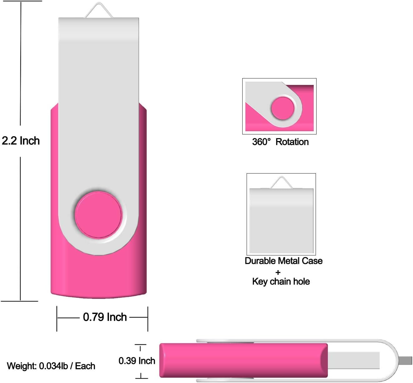Memory Stick 64GB 3 Pack USB 2.0 Thumb Drive Swivel Design Pen Drive Fold Computer Storage (White/Pink/Purple) - Image 4