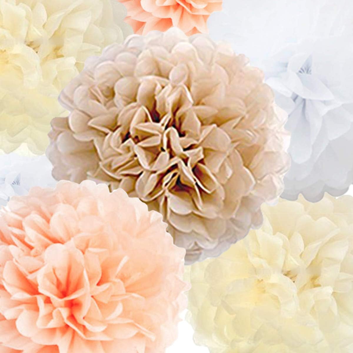 Tissue Paper Pom Poms Paper Flower 22 Pcs Champagne, Peach, Ivory - Image 3