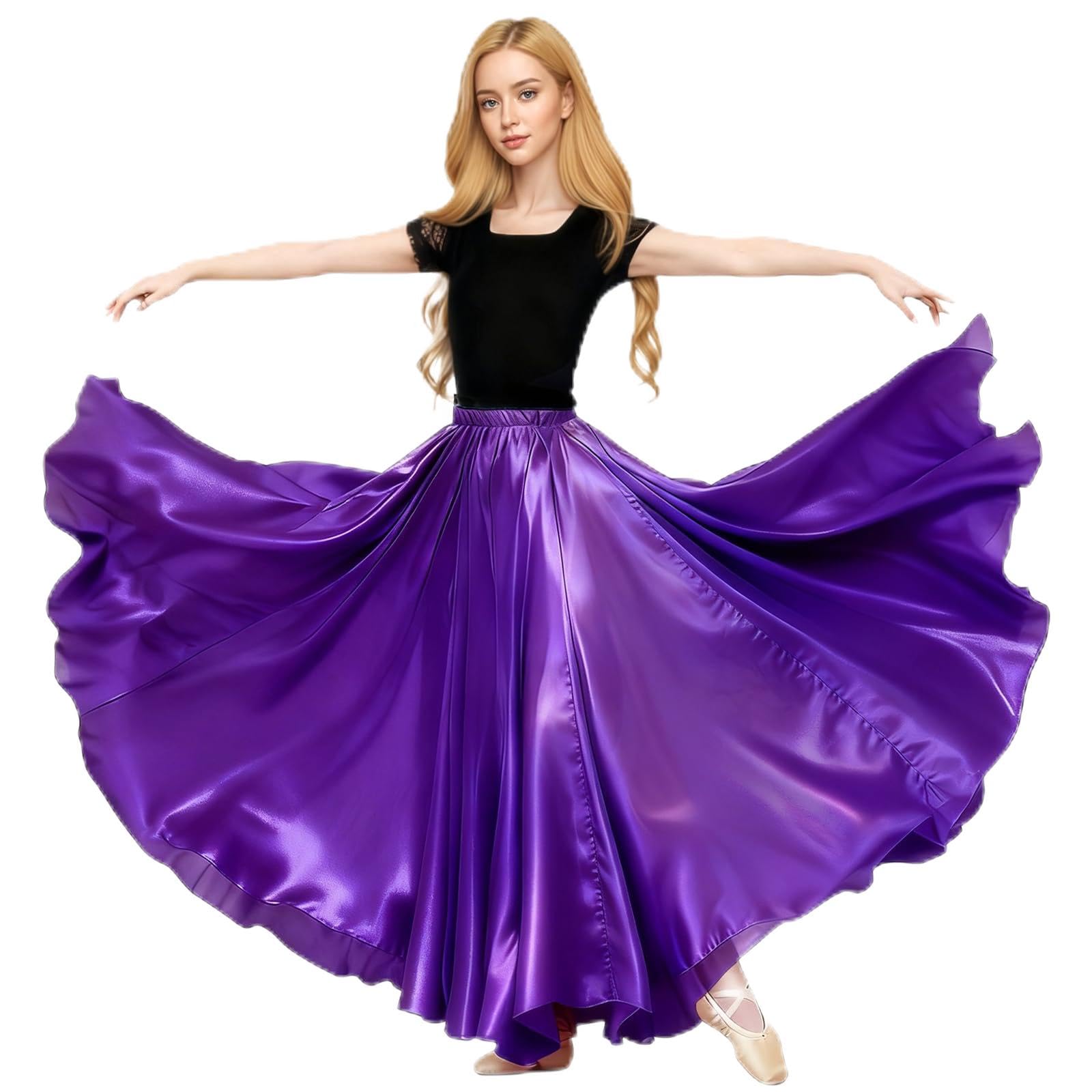Baisdan Satin Skirt Belly Dance Costume Festival Maxi Full Long Swing Skirt Purple