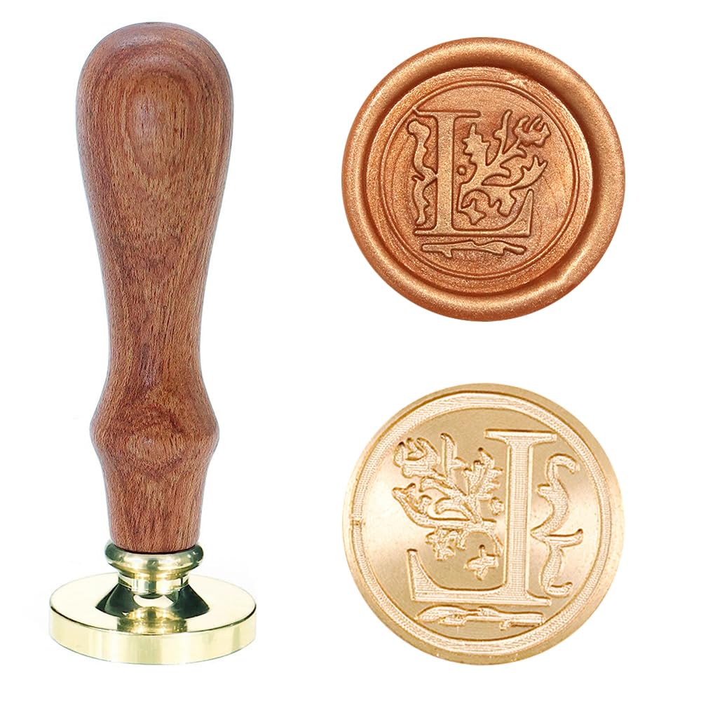 Poemluve Wax Seal Stamp Alphabe Letters L 25mm Initials Vintage Sealing Wax Stamps Brass Head with Removable Wood Handle for Scrapbooking, Wedding Invitation, Gift Wrap, Envelope (Letter L)