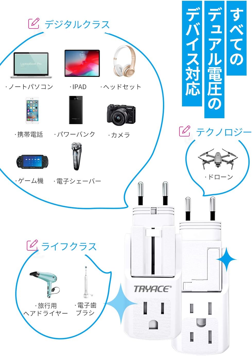 Amazon Co Jp 変換プラグ 変換アダプター 海外旅行用 100 240v マルチ変換プラグ 日本 米国 Eu 英国 Au 全世界対応 海外コンセント 電源プラグ 安全旅行アダプター 2個セット Tryace 家電 カメラ