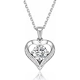 LOVE&LOVE Moissanite Heart Necklace for Women, 1CT / 2CT D Color VVS1 GRA Certified, 18K White Gold Plated 925 Sterling Silver, Engraved LOVE & LOVE, Romantic Jewelry Gift for Her