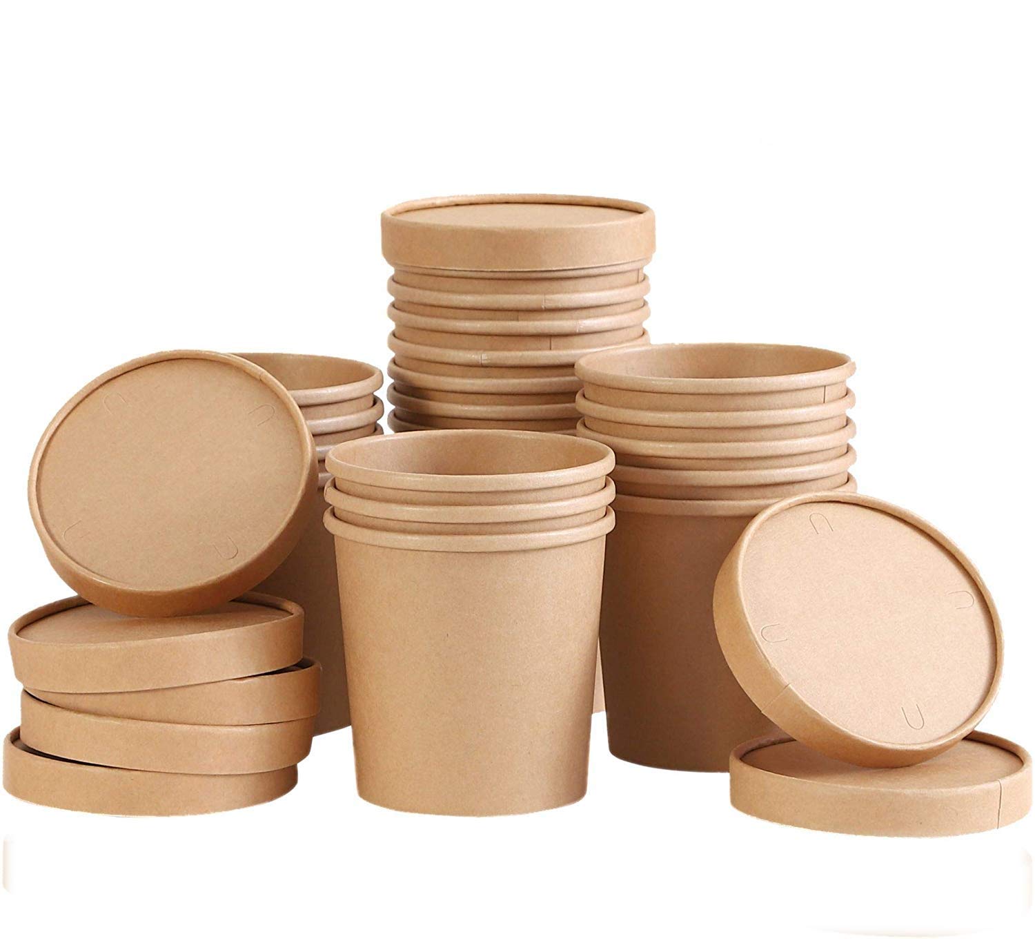 TOROTON Kraft Disposable Take Out Food To-Go Containers/Soup Containers with Lids, Great for Restaurants, Take Outs, Ice Cream or To-Go Lunch - 32 oz, 25 Pack