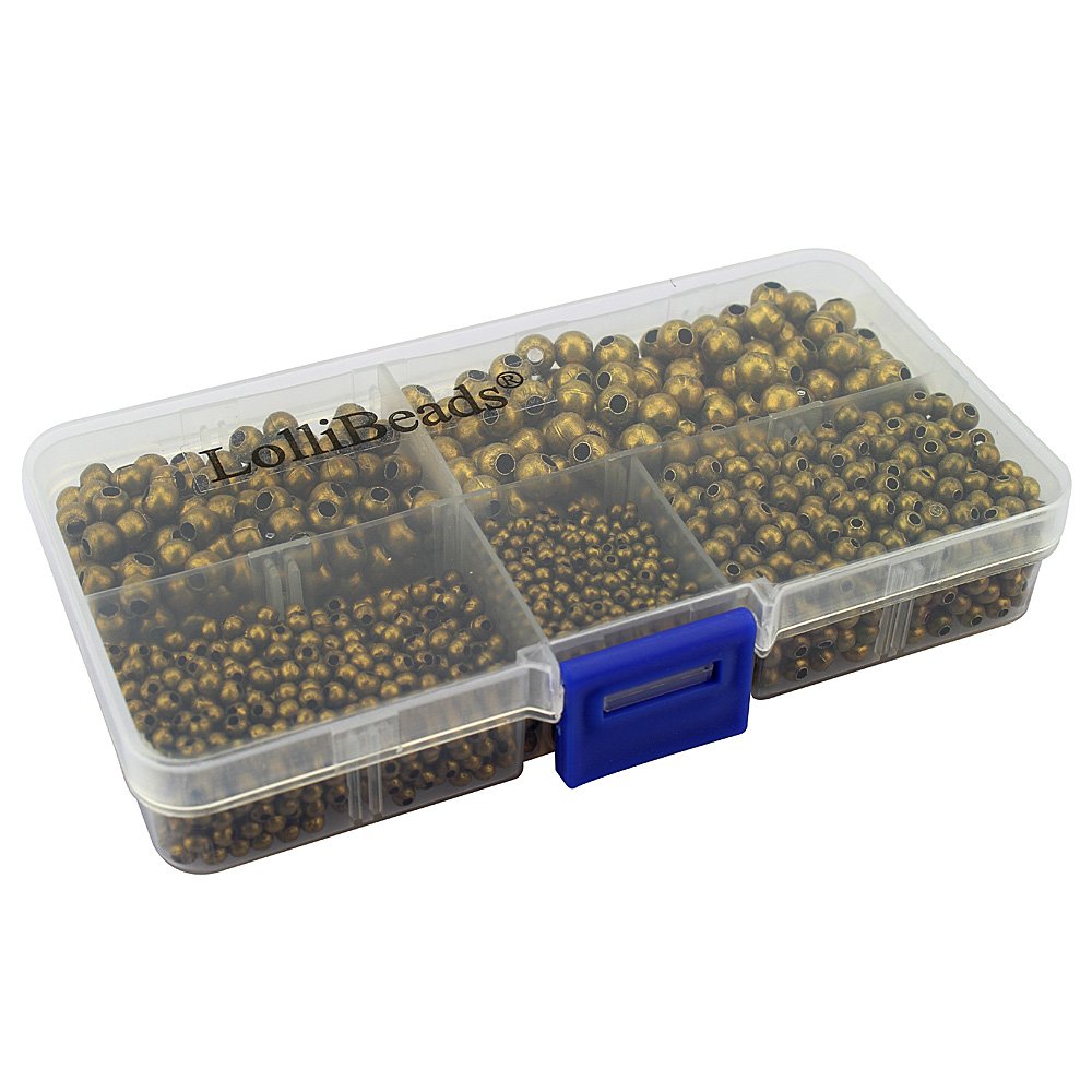 LolliBeads (R) Antiqued Bronze Smooth Round Metal Beads Assorted Size Jumbo Pack 2100 pcs — image 1