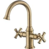 Derengge Brushed Gold Bathroom Sink Faucet,2 Handle Single Hole Vanity Bathroom Faucet,Swivel 360 Degree Spout Faucet,with Water Supply Line,BTF-2018-CS