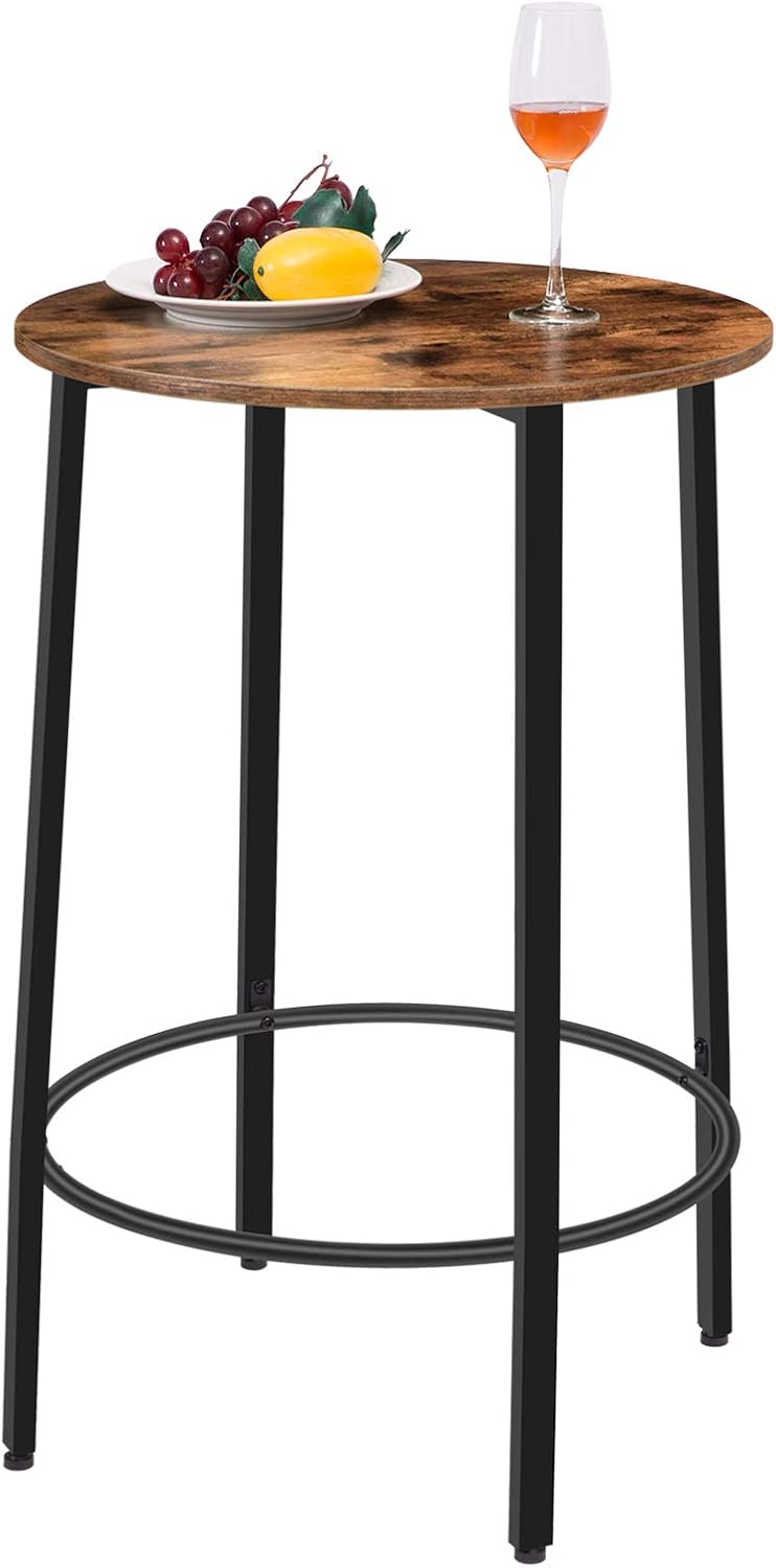 HOOBRO Bar Table, Round Pub Table, 36.2” High Breakfast Table, Computer Desk, Metal Frame with Adjustable Feet for Dining Room, Kitchen, Living Room, Easy Assembly, Rustic Brown BF59BT01: Home & Kitchen
