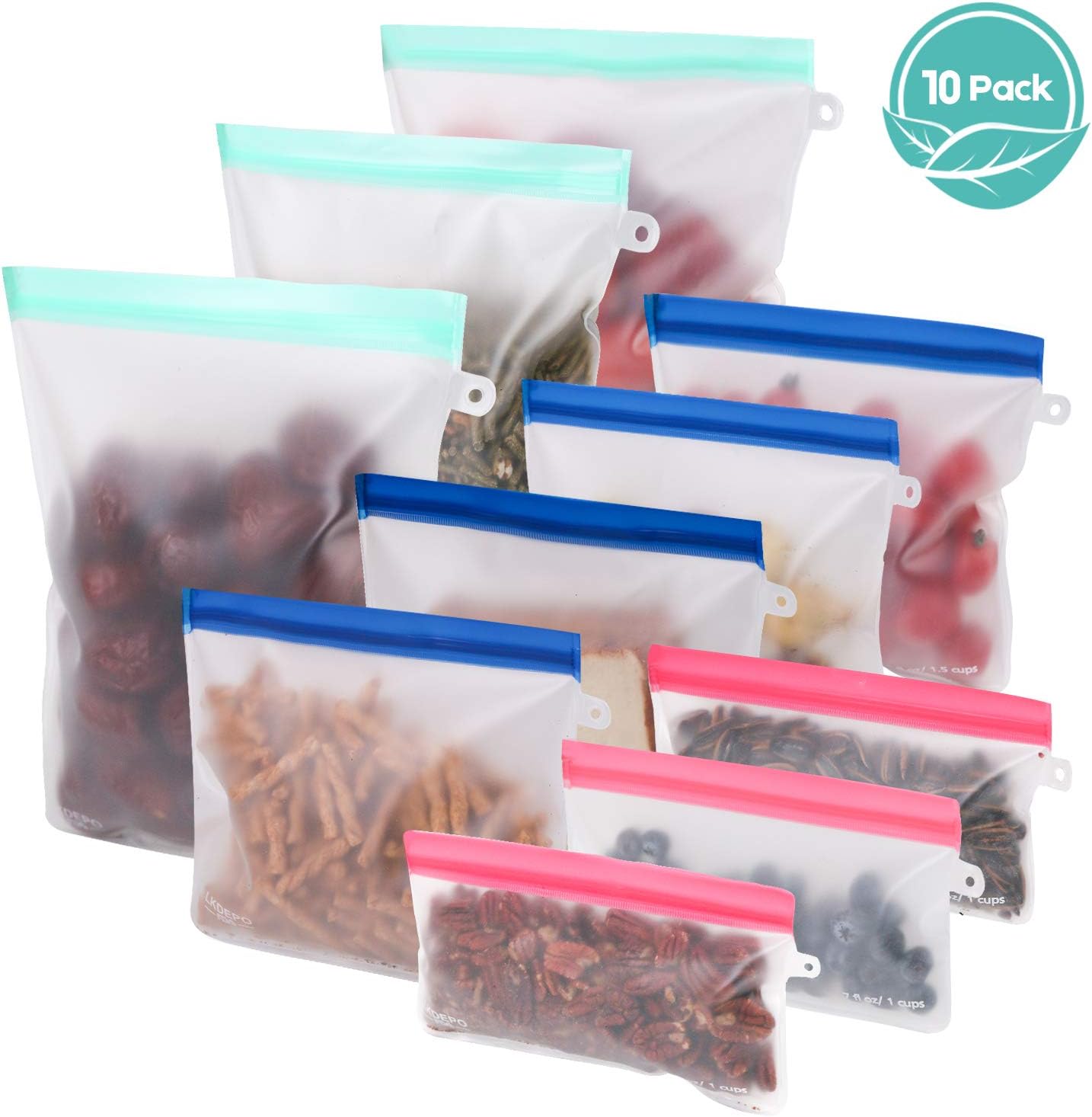 Reusable Food Storage Bags(Pack of 10) LKDEPO Reusable Produce Ziplock