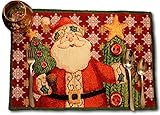 Tache Set of 4 Festive Tapestry Christmas Cute Santa Claus Is Coming to Town Placemat