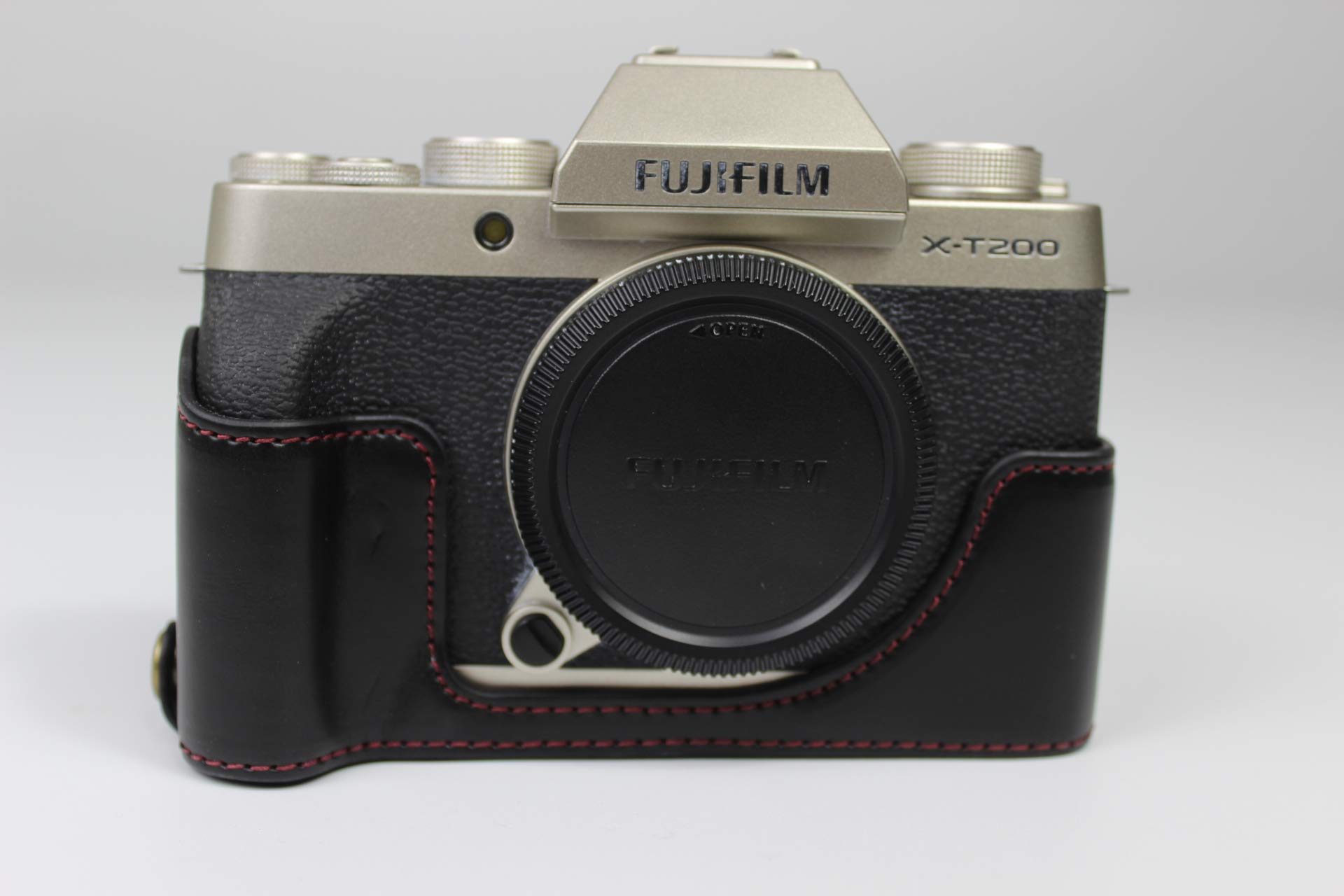 X-T200 Case, Zakao PU Leather Half Bottom Opening Version Holster Camera Case With Hand Strap Protective Cover Bag Case for Fuji Fujifilm X-T200 XT200 (Black)