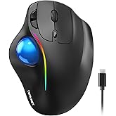 TECKNET Pro Wireless Trackball Mouse, Bluetooth Mouse with Ergonomic Thumb Control, USB-C Rechargeable, RGB Light Mice with Adjustable DPI, 3-Device Connectivity (BT or 2.4G),for PC/Mac/Laptop - Black