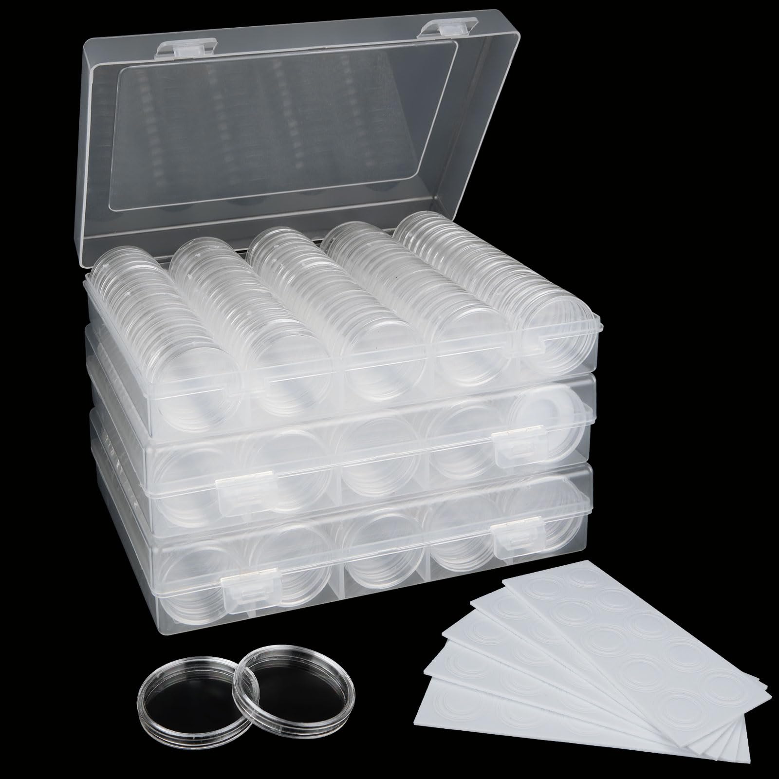 Photo 1 of 300 PCS Coin Capsules 30mm Plastic Coin Storage Box, Assorted Sizes Coin Collection Supplies Clear Coin Storage Case, Round Silver Dollar Coin Holders with Foam Protect Gasket (17/20/25/27/30mm)