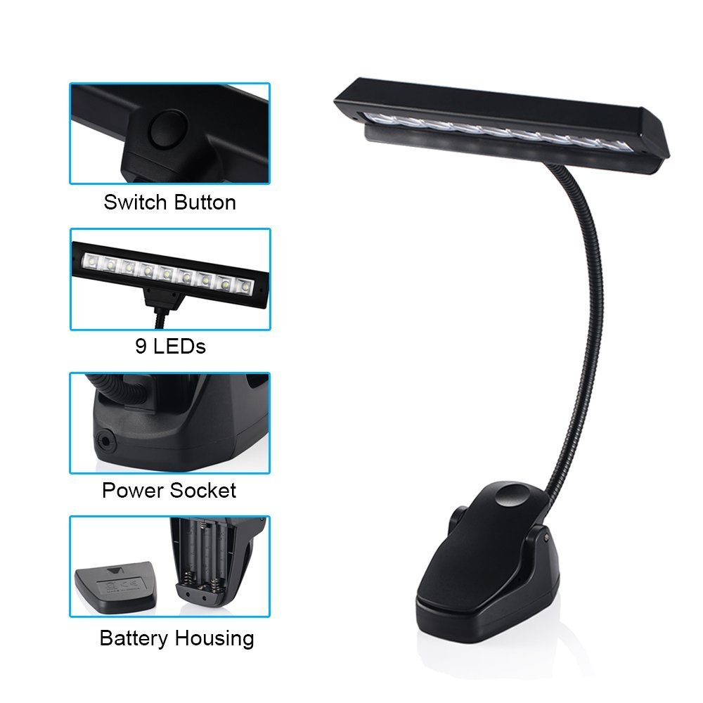 Hallomall 9 LED Clip On Music Stand Lights3AA Batteries Included Adjustable eBay