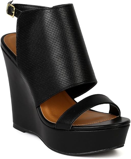 open toe black wedge sandals