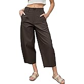 EGOCKAL Women's Barrel Leg Pants Casual High Waisted Summer Baggy Harem Pants Trendy Elastic Waist Trousers with Pockets