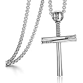 Rehoboth Baseball Bat Cross Pendant Necklace for Men Women With 24" Stainless Steel Chain Black Gold Silver