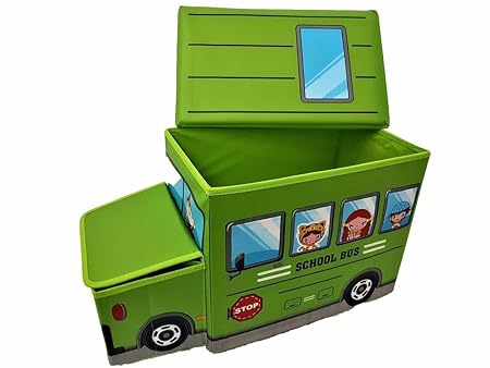 Magnusdeal Impressive Multifunctional Cartoon Bus Folding Storage Box Non-Woven Fabric Storage Bag Folding Clothing Organizer Childrens Toy Box and Chair (Green)
