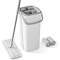 BOSHENG Mop and Bucket Set, Flat Mops for Floor Cleaning, Wall Mop with 60" Extensible Handle, Hardwood Floor Mop with 2 Micr