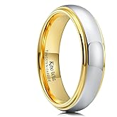 King Will 6mm Tungsten Ring for Men Women Gold/Rose Gold Silver Two-Tone Wedding Band - Engagement Ring for Couples, Domed Polished Finish, Step Edge, Comfort Fit, Size 7-12, Jewelry Box Included