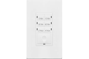ENERLITES 4-Hour No Neutral Wire Countdown Timer Switch, 5-10-30-60 Min, 2-4 Hour, For Bathroom Fans, Heaters, Lights, LED Indicator, 120VAC 800W, UL Listed, HET06-J-W, White