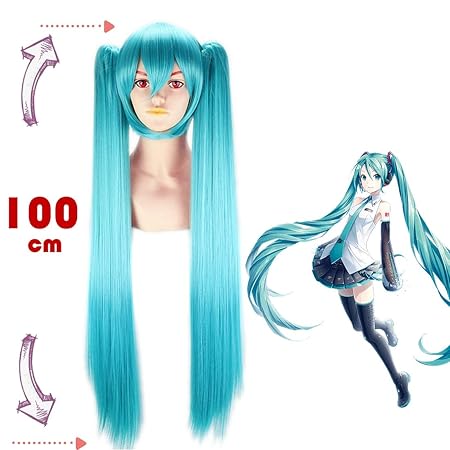 HOOLAZA Blaue extralange gerade Perücke Vocaloid Hatsune Miku für die Halloween-Party-Cosplay-Perücken(EINWEG)