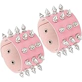 MECCANIXITY 2 Pcs Leather Punk Bracelet 8.7"/22cm Layered Row Conical Spikes Bracelet