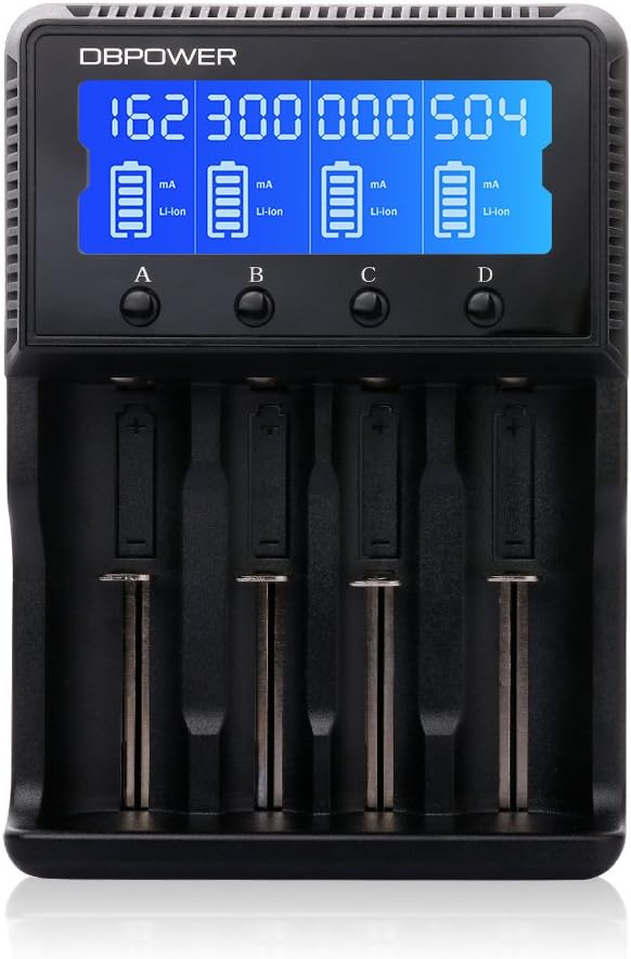 DBPOWER HXY-H4 Battery Charger Battery Charger Universal LCD Display 4 Bay Plug Battery Charging Station Li-ion / 26650/18650/18490/17335/16340/10440 / LiFePO4