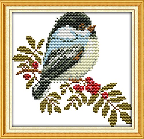 Cross Stitch Embroidery Starter Kit including 14 Count 7"x7" classic reserve Aida colored threads and tools Little Bird (No Frame) - Thumbnail 4