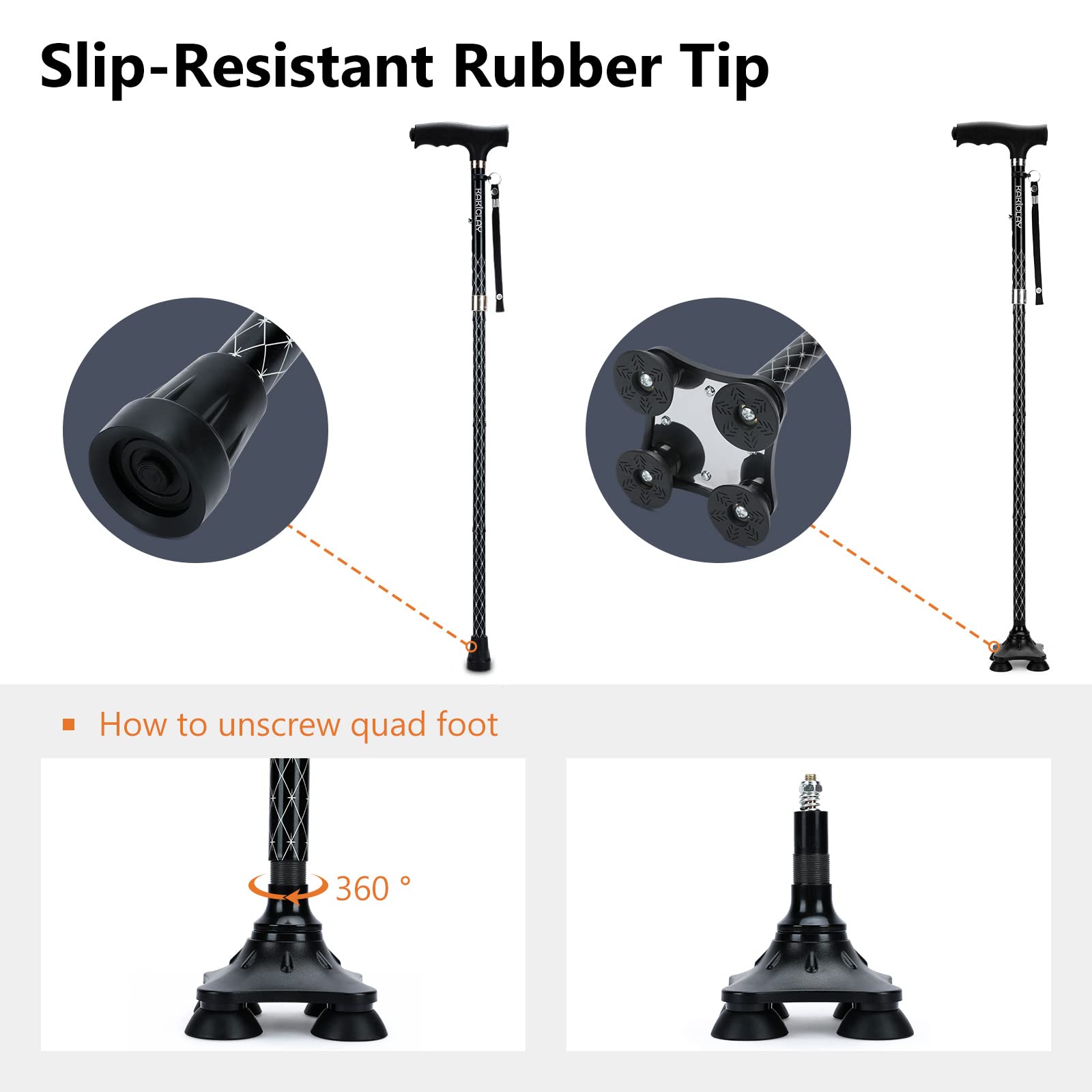 Folding Walking Cane with LED Light for Women & Men - Foldable, Adjustable, Collapsible Lightweight Aluminum Walking Stick for Seniors & Adults
