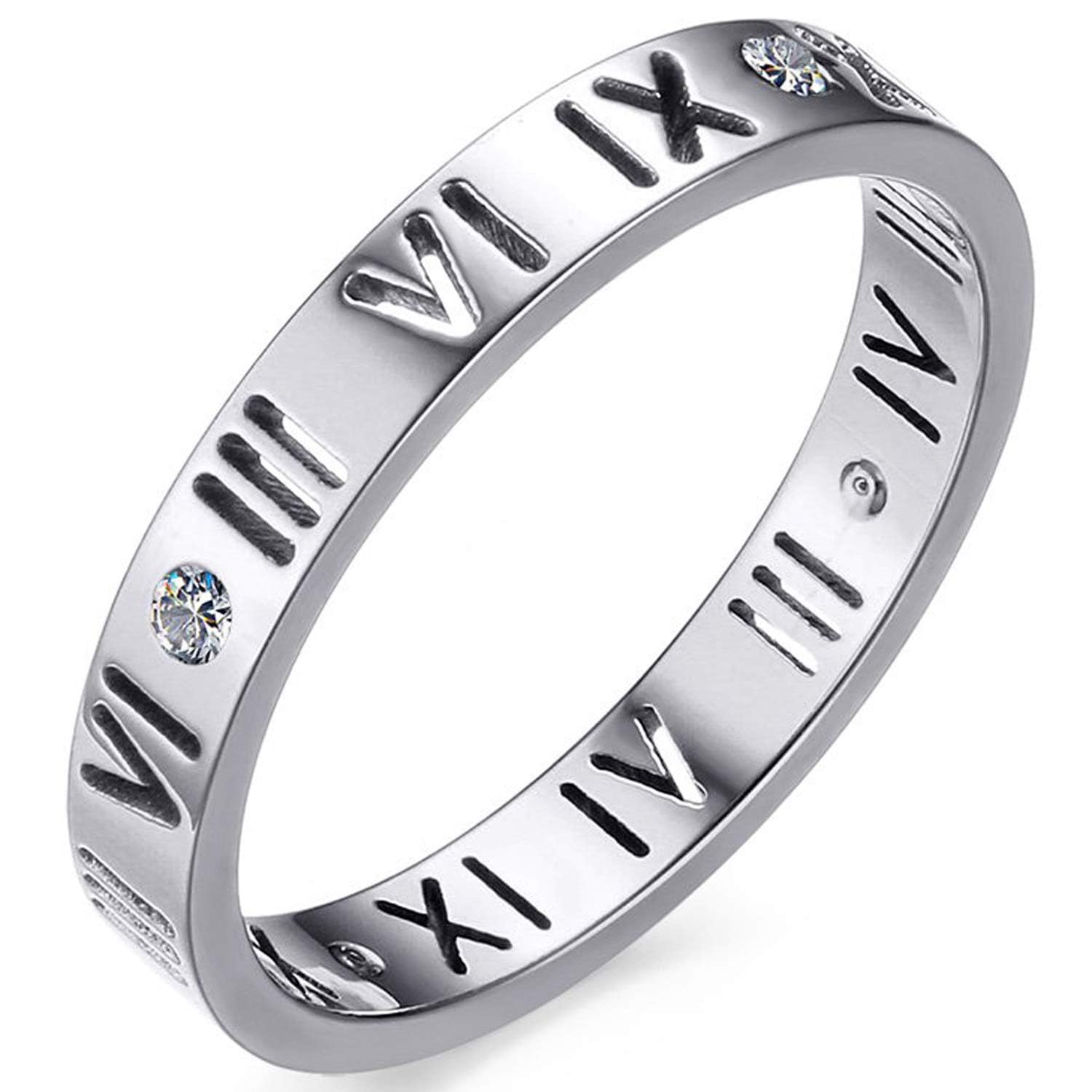 Photo 1 of Nanafast Openwork Roman Numerals Ring for Women Men of Stainless Steel & CZ Setting Silver7