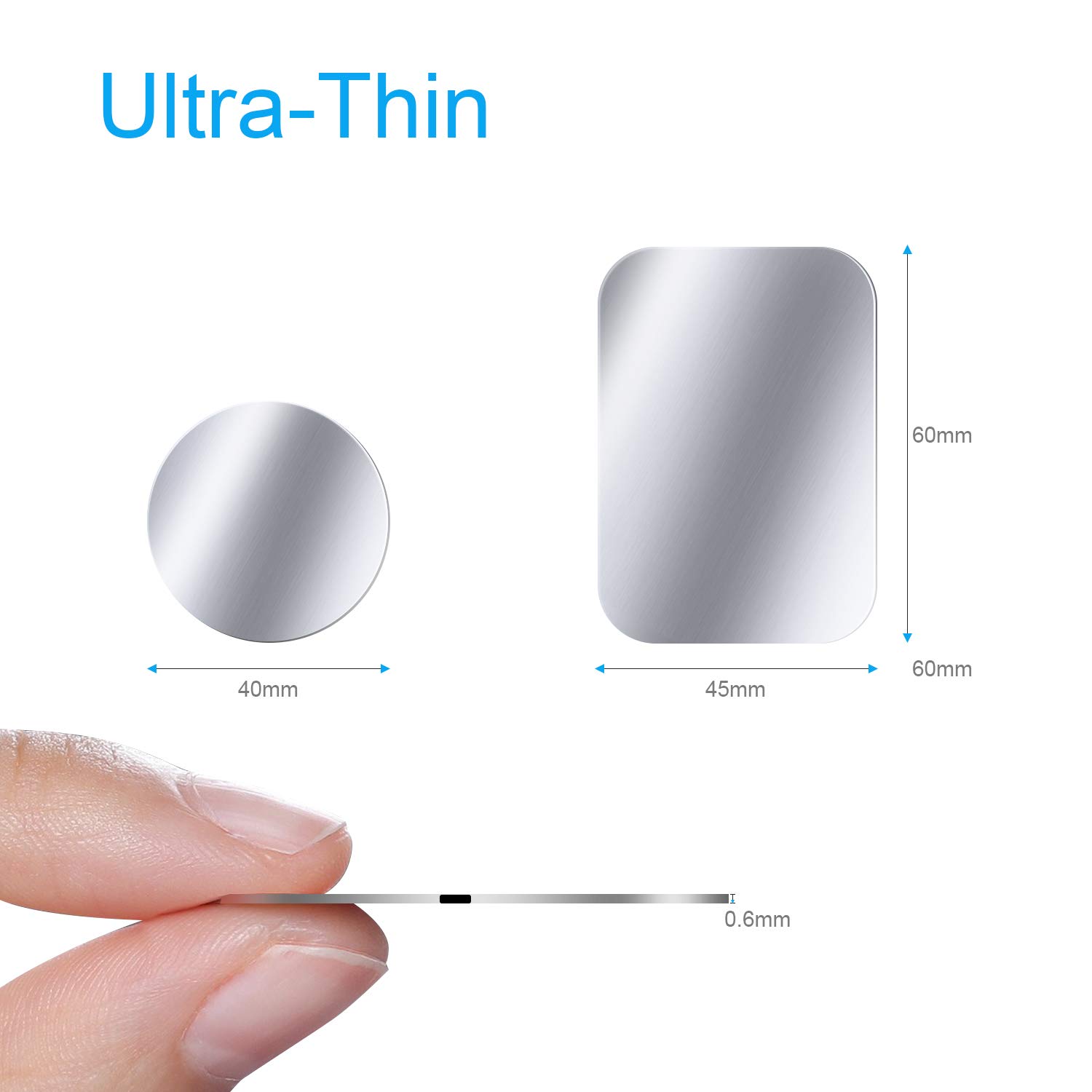 AMIGIK 10 Piezas Láminas Metálicas con Adhesivos Muy Finas para Soporte Movil Coche Magnético, Reemplazo de Placas de Metal Soporte iman movil Coche (6 Redondas y 4 rectangulares)