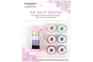 WonderFil Bobbinator Sue Daley Designs Specialty Threads, 10 x pre-Wound Bobbins. Decobob, 2-Ply 80wt Cottonized Soft Polyester Silk-Like Thread Fine Sewing English Paper Piecing EPP Applique Sewing