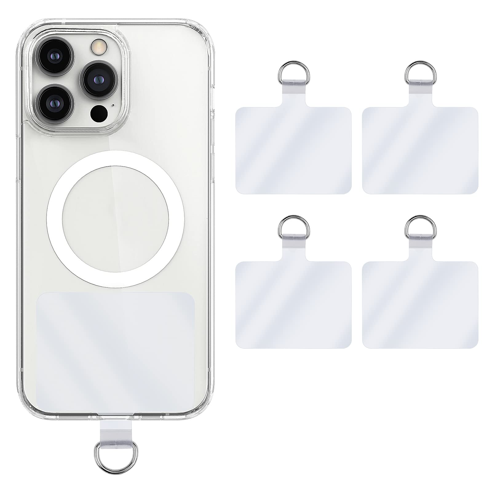 Cobee Universal Phone Tether Tabs, 4 Pcs 2.28" x 1.5" D-Buckle Lanyard Replacement Parts - Transparent PVC Patches for Safety Drop Protection - Compatible with Most Smartphones