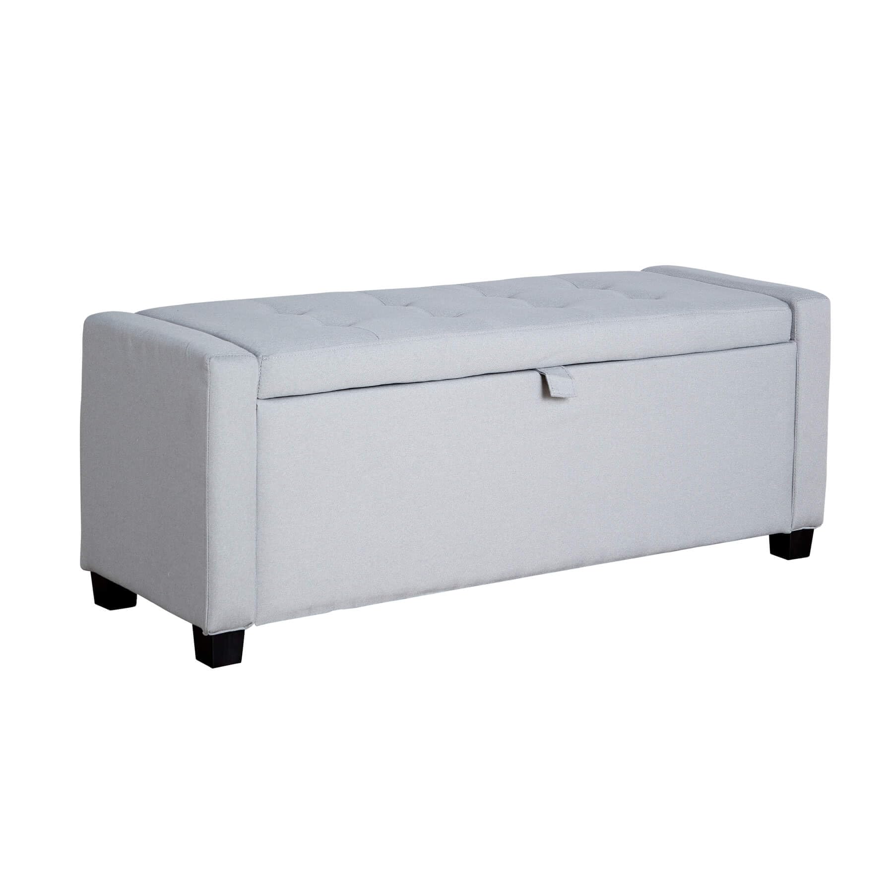 Home Source Storage Ottoman, Lift Up Lid Chest, Footstool Bench, Bedding Blanket Toy Box, Deep Button Detail, 110cm, Grey Linen