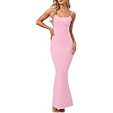 AUSELILY Womens Slip Maxi Dress Sexy Bodycon Dresses Sleeveless Square Neck Long Dress