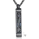 ONEFINITY Urn Necklace for Ashes 925 Sterling Silver Tree of Life Abalone Shell Bar Shape Pendant Necklace Cremation Memorial Keepsake Jewelry Gifts for ashes of loved one for Women Men