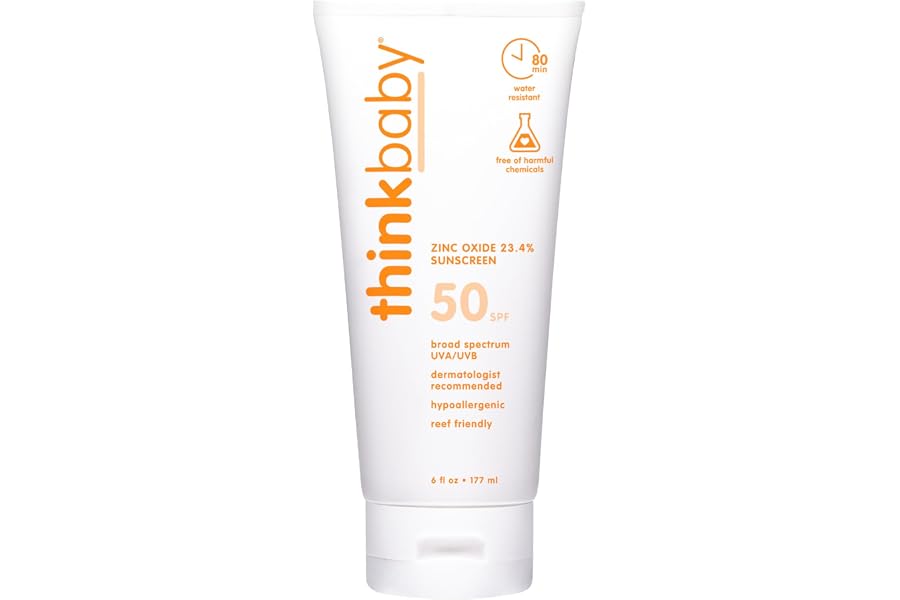 Thinkbaby SPF 50+ Baby Sunscreen, 6 Oz. – Safe, Natural Mineral Sun Cream for Babies - Water Resistant, Broad Spectrum UVA/UV