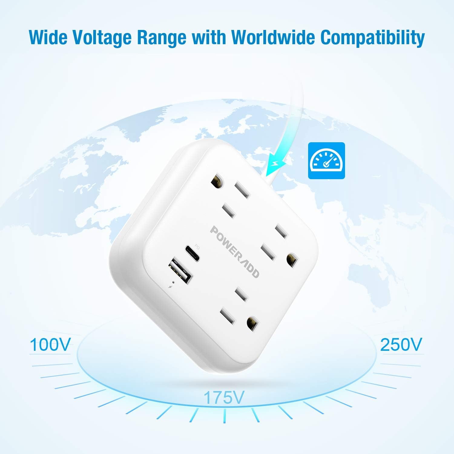 POWERADD USB C Power Strip with Power Delivery 18W, Travel Power Strip Mini & Portable with 3 Outlets, 18W USB C & QC 3.0 USB A Port 5ft Cord Flat Plug for Cruise Ship Hotel Dorm Room and Home: Electronics