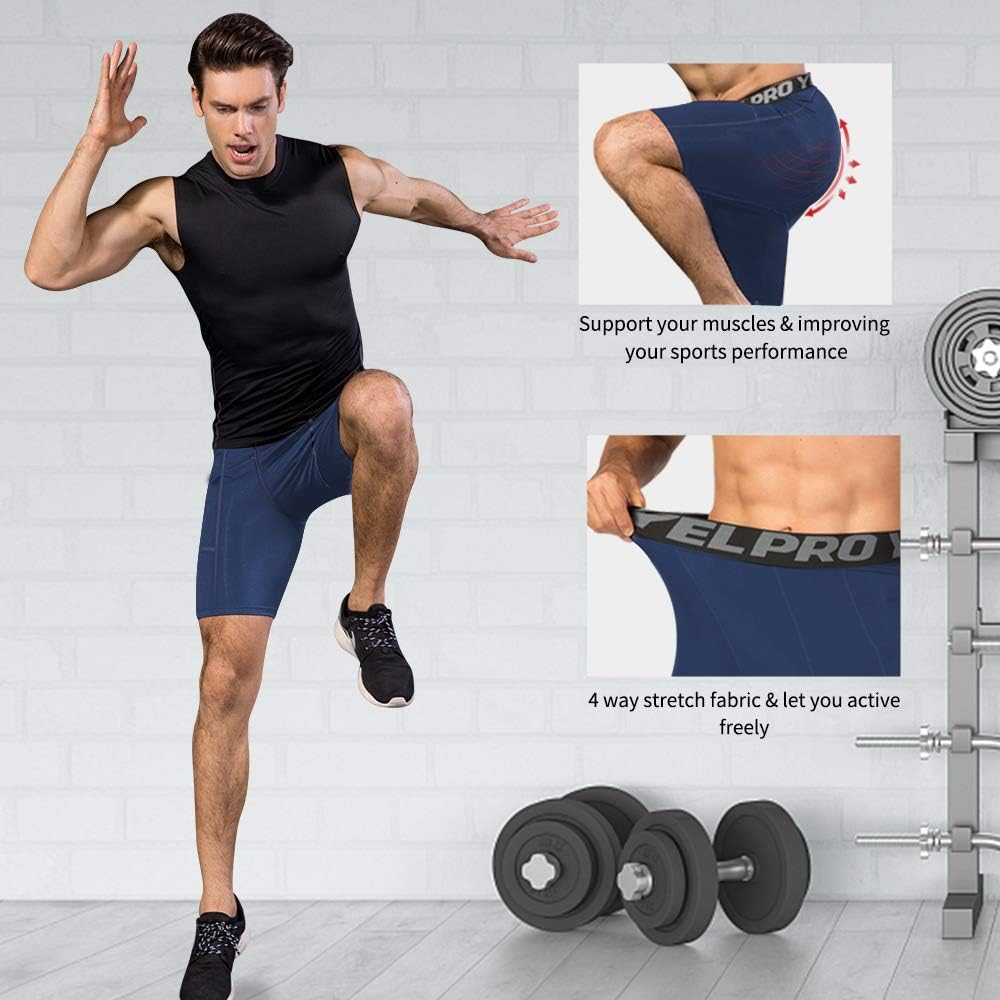 WRAGCFM Men's Athletic Compression Shorts with Pockets Spandex Running Workout Active Underwear: Clothing