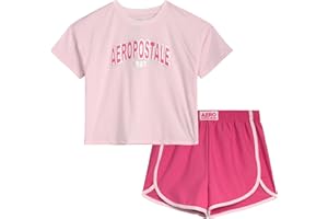 AEROPOSTALE Girls' Shorts Set - 2 Piece Jersey Graphic Tee and Poly Woven Dolphin Shorts - Summer Outfit for Girls (4-12)