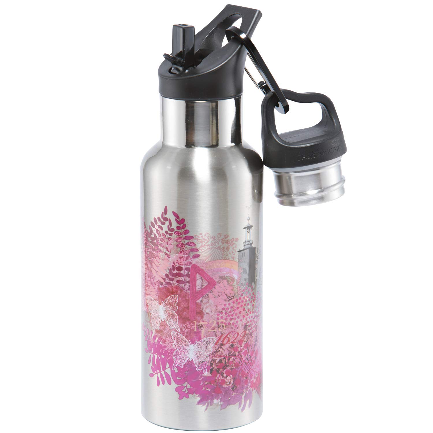 Carl Oscar Swedish Design Double-Walled Thermos Bottle - Vacuum Flask Keeps Drinks Warm for 10 Hours, Cold for 24 Hours. 0,5 Liter in Comes with 2 Lids and Straw. In Pink