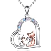 AXELUNA Cat Necklace 925 Sterling Silver Two Cats Pendant Cute Animal Jewelry Gift for Women