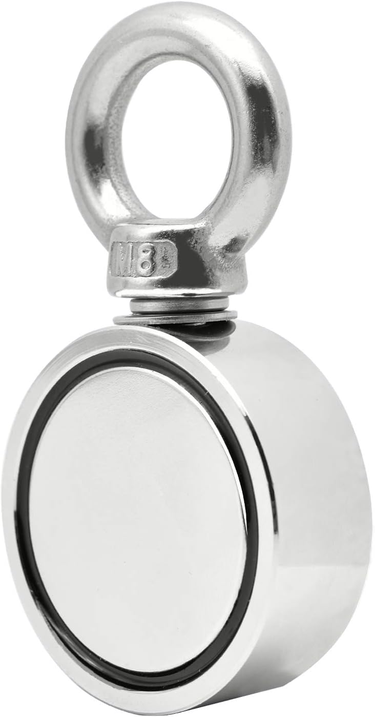 HHOOMY Double Sided Round Neodymium Magnet with Eyebolt, Vertical Tension 350 LBS , 1.89" Diameter
